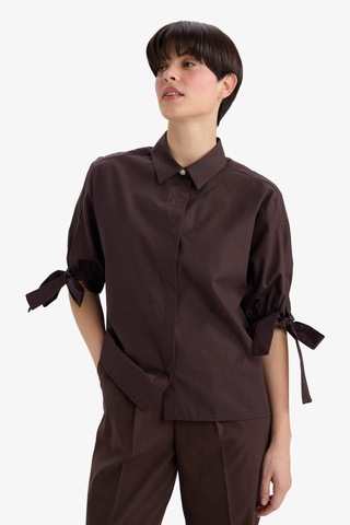 Defacto Regular Fit Bağlama Detaylı Poplin Uzun Kollu Gömlek F9139ax25wnbn220 Kahve