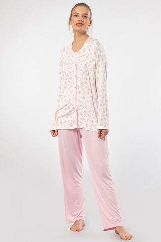 Türen 3367 Kadın Büyük Beden Uzun Kollu Pijama Takım-pembe Pembe