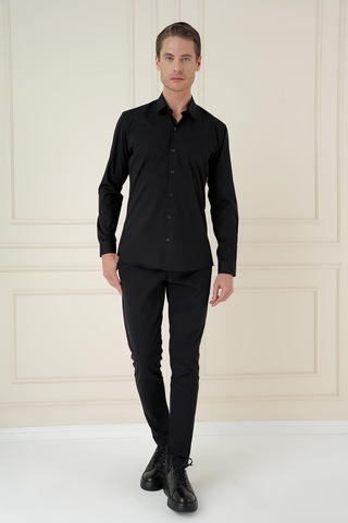 Efor Slim Fit Pamuk Uzun Kol Klasik Siyah Gömlek Gk 745 Siyah