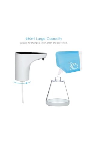 Leezsing Otomatik Sabunluk Temassız Sıvı Şampuan Duş Jeli Losyon Otomatik Dağıtıcı Kızılötesi Hareket Sensörü Banyo Tuvalet Otel 480ml/16.9oz--beyaz