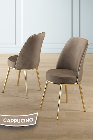 Canisa Lai Serisi 90x168 Lak Panel Hazar Gold Ayak Masa Takımı 6 Cappucino Sandalye Hazar Masa Cappucino Sandalye Ayaklar Gold