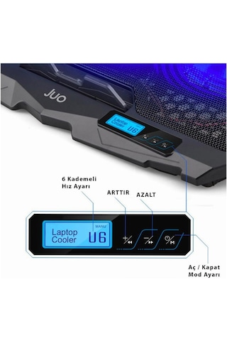 Juo C1 Led Ekranlı Notebook Soğutucu 4 Fanlı Hız ve Yükseklik Ayarlı