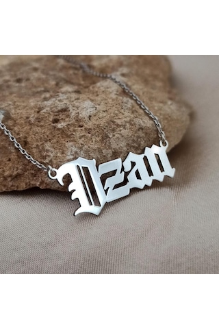 Kişiye Özel Gotik Isim Yazılan Gümüş Renk Erkek Gümüş Kolye Zinci