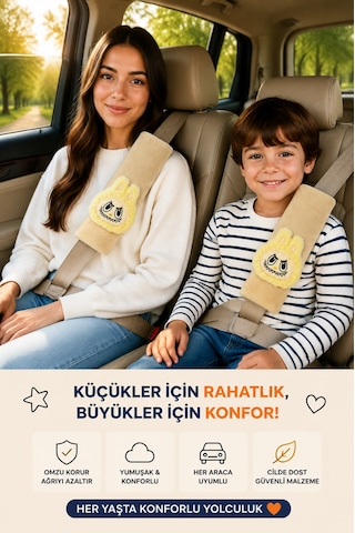 Bunny Sarı Emniyet Kemeri Aksesuarı - Emniyet Kemeri Kılıfı - Araç Emniyet Kemeri Omuz Koruyucu 1 Adet