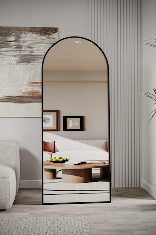 Evdemo Pamir Siyah Metal Çerçeveli Ayaklı Oval Boy Aynası 180x70 Cm Siyah