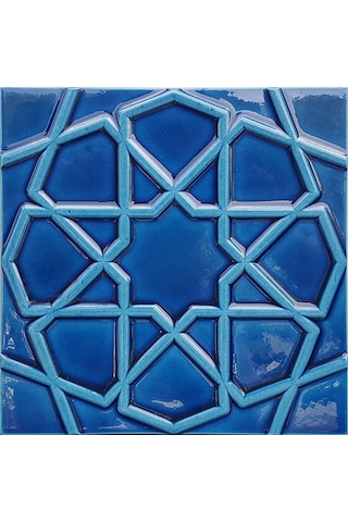 Armada Çini 20x20 Cm Rölyefli Petrol Mavisi Selçuklu Yıldızı Deseni Çini Karo