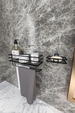 Corelle Kitchen Yapışkanlı Banyo Rafı Kağıt Havlu Tutacağı Ve Metal Sabunluk Set Düzenleyici Siyah