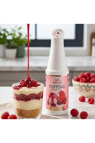 Ovalette Topping Frambuaz Sosu 1 Kg Tatlı, Waffle, Pancake Ve İçecekler İçin Yoğun Meyve Aromalı Topping
