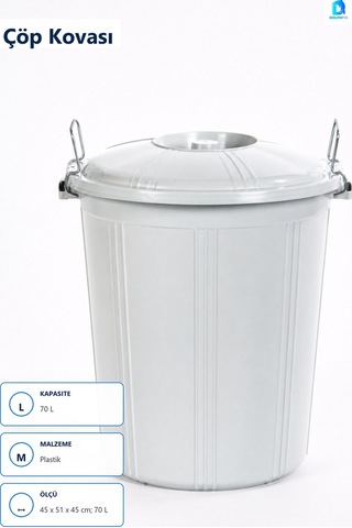 Kilitli Çöp Kovası 70 L Plastik 45 X 51 X 45 Cm