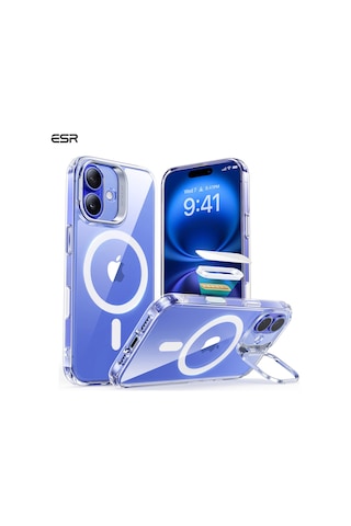 Esr Apple Uyumlu iPhone 16 Plus Halolock Mag Safe Classic Stantlı Silikon Kılıf Şeffaf - Kamera Kontrol Buton Şeffaf