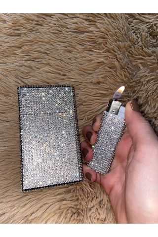 Lüks Taş Taşlı Sigara Kutusu & Çakmak