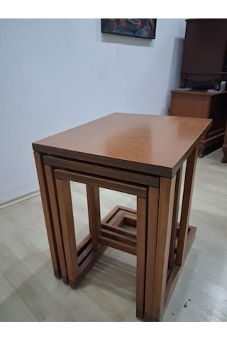 Zigon Sehpa C Üçlü 90594 Ilgz Lake Ceviz Ahşap Kayın Tekerlek Ayak Kutu Sevk El Yapım Kahverengi