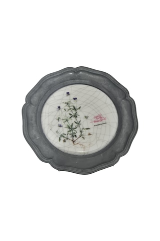 Vintage Zınn Çerçeveli Dekoratif 3 Renkli Menekşetemalı Duvar Tabağı 10cm 008