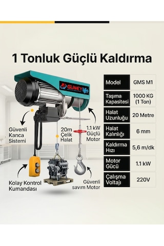 Monoray Vinç Sistemi 1 Ton 20 Metre Halatlı Kumandalı 220v