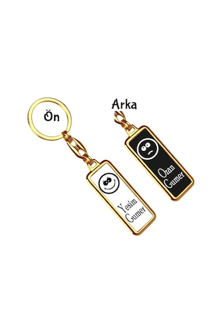 Kişiye Özel 1 Dargın 1 Barışık Emoji Anahtarlık 7 Altın