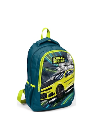 Coral High Kids Nefti Fosforlu Sarı Araba Desenli Üç Bölmeli Usb'li Okul Sırt Çantası 24319