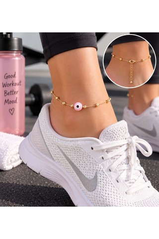 Pembe Nazar Boncuklu Gold Halhal