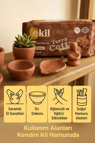 Terra Cotta Doğal Kil Hamuru 500 G Hava İle Kuruyan Seramik Hamur El Sanatları, Dekor, Modelleme 500 Gr