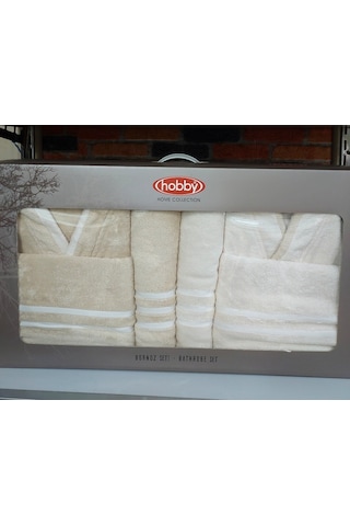 Hobby Sude %60 Bambu %40 Pamuk Aile Bornoz Seti-krem Bej Bej - Krem