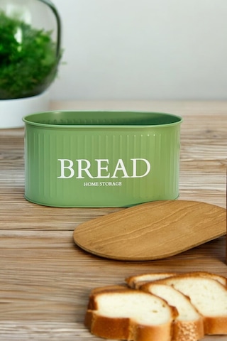 Ahşap Kapaklı Metal Ekmeklik Yeşil Yeşil