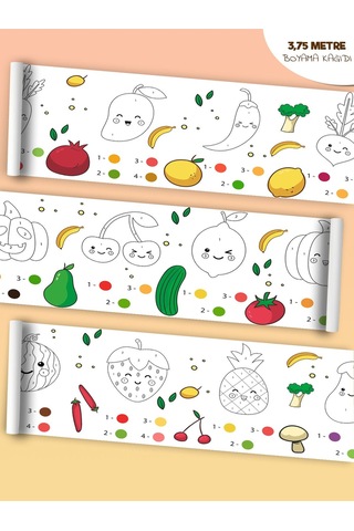 Sebze Ve Meyve Temalı, Bebek Ve Çocuk Için Örnek Resimli 3,75 Metre Rulo Boyama Kağıdı Karışık