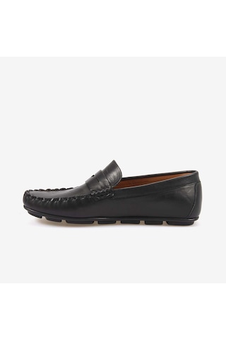 Kemal Tanca Erkek Hakiki Deri Bağcıksız Kauçuk Tabanlı Loafer A9408 Siyah