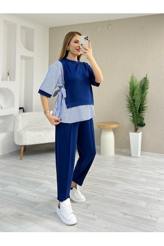 Kadın Kristal 2 Iplik Kumaş Yanları Çizgili Takım Çok Renkli