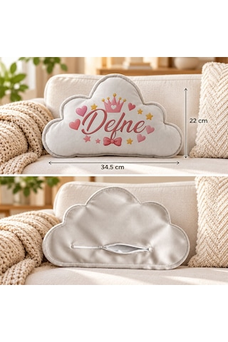 Bk Gift Kişiye Özel İsimli Gri Bulut Yastık-3 - Bebek Ve Çocuk Odası Dekoratif Yastık 34,5x22 Cm