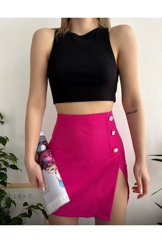 Üç Taşlı Mini Etek Fuşya