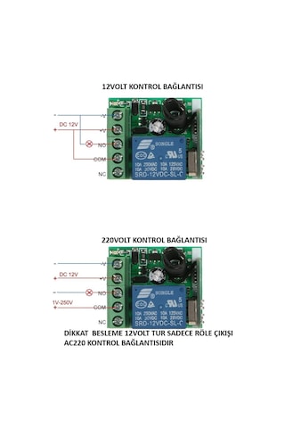 1 Kanal Dc12v 10a Röle + 2 Adet 2 Kanal Rf Uzaktan Kumanda 433mhz