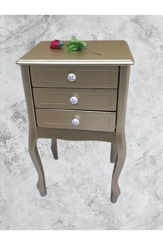 Komodin Model 90529 3çekmeceli Kayın Lükens Ayak Gold Renk Porselen Kulp El Yapım