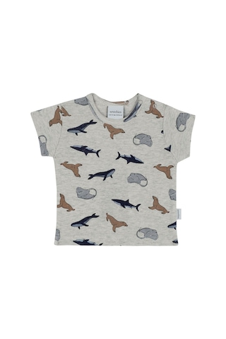 Antebies Organik Gri Melanj Denizde Yaşam Desenli Kısa Kollu Erkek Erkek Bebek Tshirt Mavi