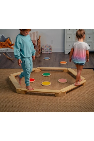 Montessori Ahşap Denge Kirişi, Denge Tahtası, Basamak Taşları, Aktivite Çocuk Oyuncağı 6 Sopa+6 Taş