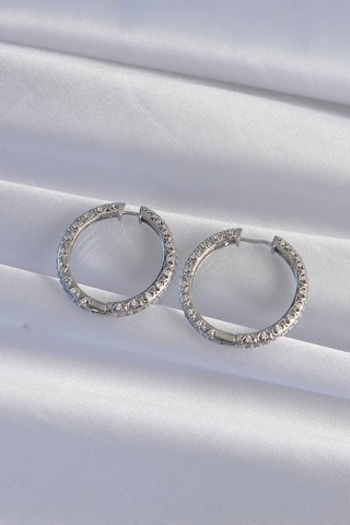 Pirinç Gümüş Renk Zirkon Taşlı Motifli Halka Küpe Gold