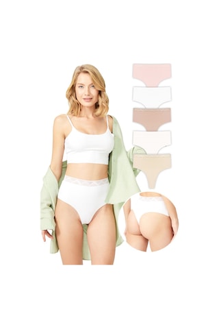 Cottonhill Basic Yüksek Bel Lazer Kesim Tanga Külot 5'li Paket - 2 Renkli-9 Çok Renkli