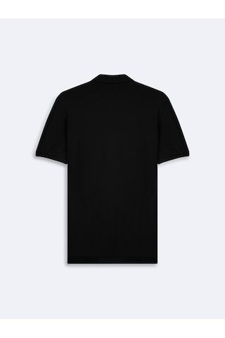 LTB Fermuarlı Pike Polo Yaka Siyah T-shırt