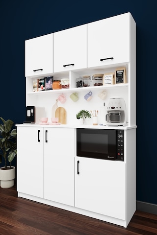 Lüks Kahve Köşesi Dolabı %100 Mdf Çok Amaçlı Erzak Depolama Dolabı Kahve03 Beyaz