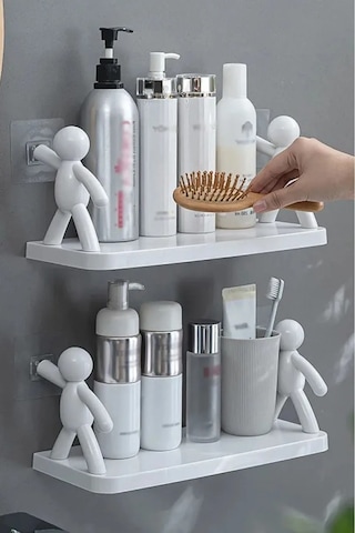 Tineke Banyo Mutfak Organizer Şampuan Kozmetik Çöp Adam Raf 3 Ad Beyaz