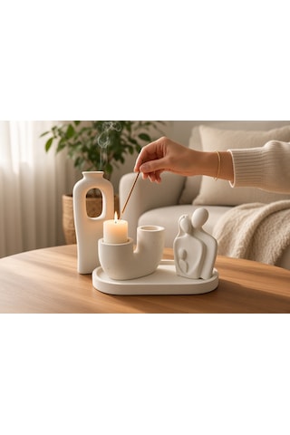 Nakkaş Home Dekoratif Mum Ve Tütsülük Obje - M9 Modeli Beyaz