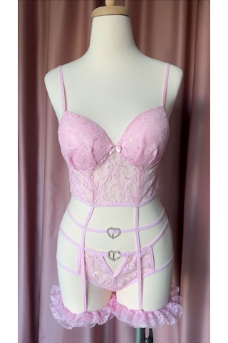 Mh Moony Homewears Seksi Mihra Pembe Jartiyer Set Pembe