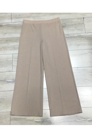 Scuba Beli Lastikli Bedenli Büyük Beden Bol Paça Panolont-inci Krem