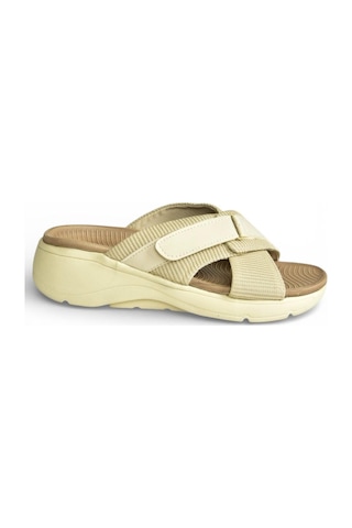 Fox Shoes Y973935004 Bej Kumaş Kalın Tabanlı Kadın Terlik Bej