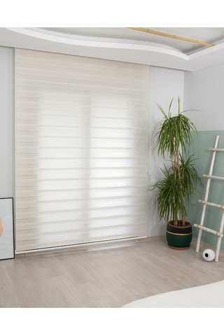 Bambu Kumaş Krem Zebra Stor Perde Krem Alüminyum Kasalı Krem
