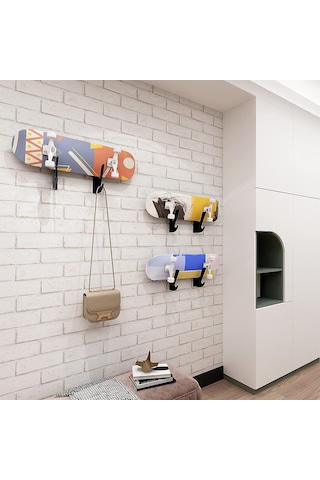 Vkemall Akrilik Kaykay Duvarlı Gösterge Rafı, 3 Kg Yük Kapasitesi, Saklama Kancalı, Siyah Kaykay Hariç Siyah