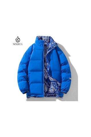 Dik Yaka, Kısa, Kalın, Rahat, Çok Yönlü, Sıcak Erkek Pamuklu Dolgulu Ceket Lacivert