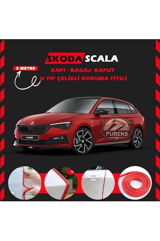Skoda Scala Oto Araç Kapı Koruma Fitili 5 Metre Parlak Kırmızı Renk