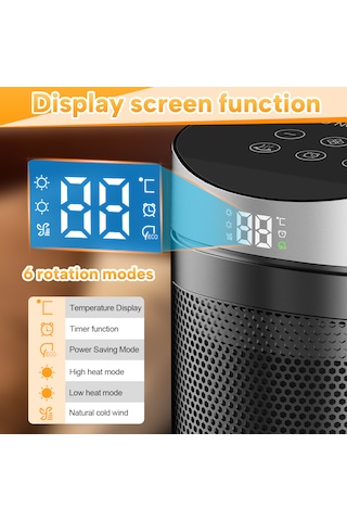 Dokunmatik Ekran Uzaktan Kumandalı Masaüstü Ev Tipi Pratik Isıtıcı Gümüş