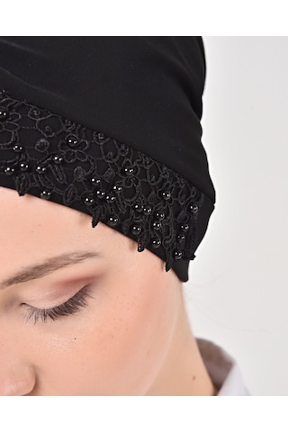 İncili Bantlı Dantelli Bone Sdfpıbdb1001 Siyah