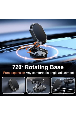 Jeemson Araç İçin Manyetik Telefon Tutucu - 360 Derece Ayarlanabilir, Katlanabilir, Sürtünmez Yuvarlak Yüzey, Gümüş Renk 2 Demir Levha + 1 Yedek Bant GÜMÜŞ