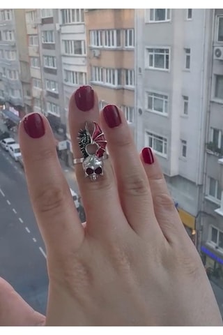 Kuru Kafa Renkli Gotik Kadın Ayarlabilir Yüzük 925 Ayar Kaplama